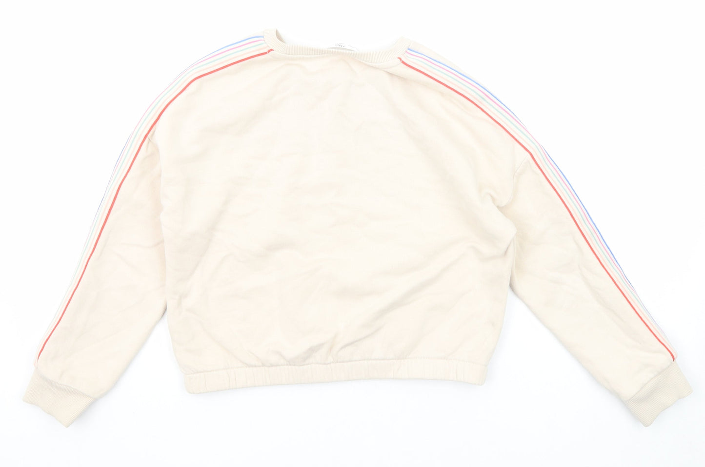 Marks and Spencer Girls Beige Cotton Pullover Sweatshirt Size 9-10 Years Pullover - Side Stripe Detail