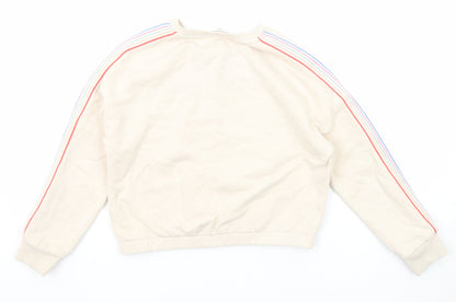 Marks and Spencer Girls Beige Cotton Pullover Sweatshirt Size 9-10 Years Pullover - Side Stripe Detail