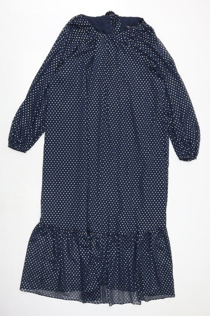 Marks and Spencer Womens Blue Polka Dot Polyester Trapeze & Swing Size 10 Round Neck Button