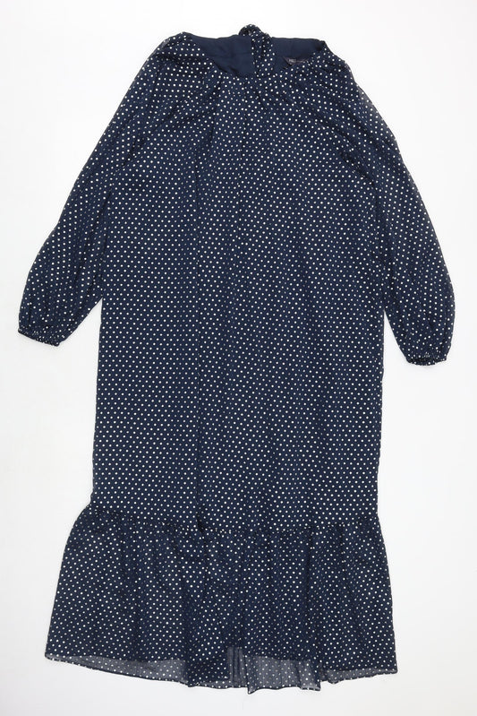 Marks and Spencer Womens Blue Polka Dot Polyester Trapeze & Swing Size 10 Round Neck Button