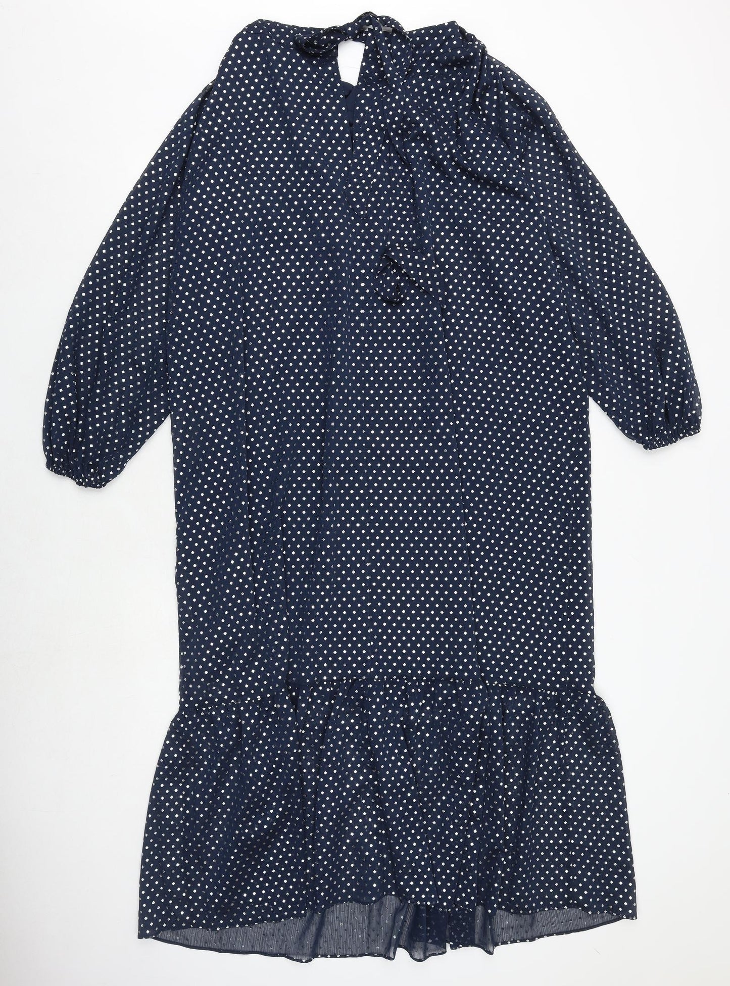 Marks and Spencer Womens Blue Polka Dot Polyester Trapeze & Swing Size 10 Round Neck Button