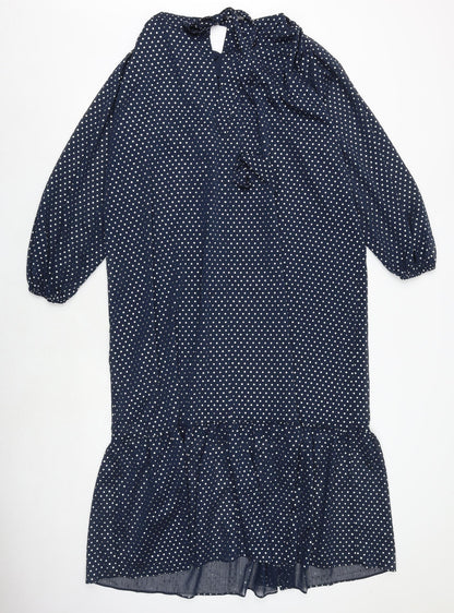 Marks and Spencer Womens Blue Polka Dot Polyester Trapeze & Swing Size 10 Round Neck Button