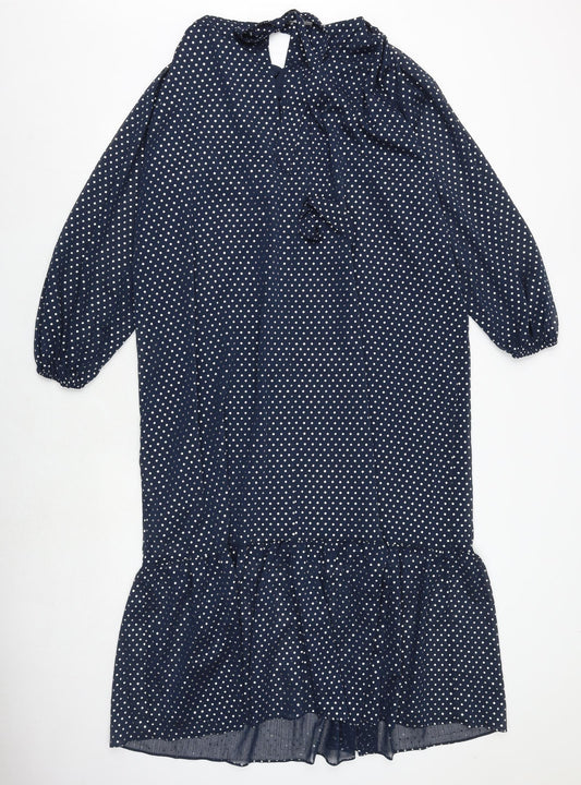 Marks and Spencer Womens Blue Polka Dot Polyester Trapeze & Swing Size 10 Round Neck Button