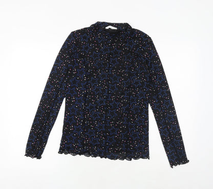 Marks and Spencer Girls Black Geometric Polyester Basic Blouse Size 13-14 Years Mock Neck Pullover - Star Print