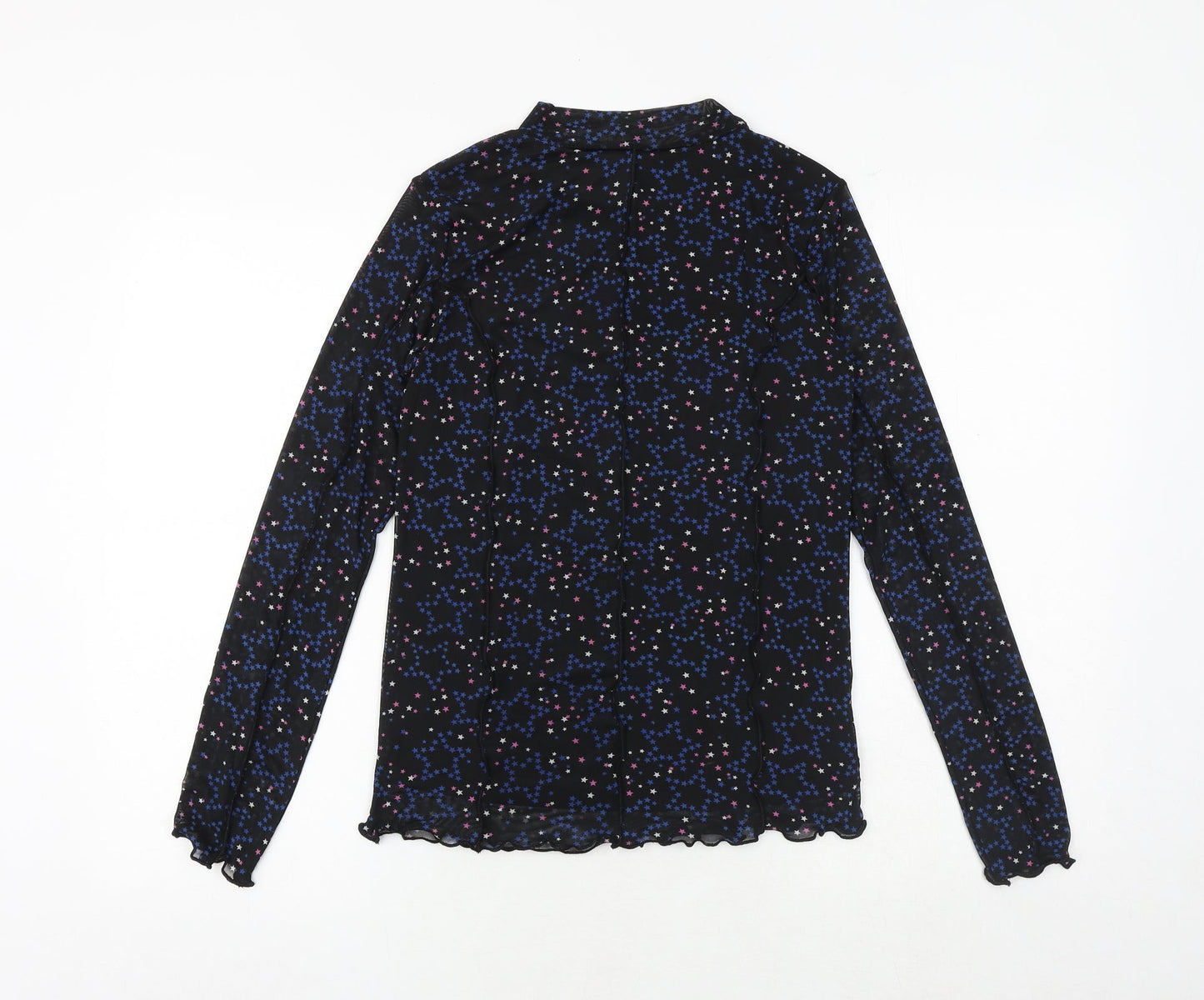 Marks and Spencer Girls Black Geometric Polyester Basic Blouse Size 13-14 Years Mock Neck Pullover - Star Print