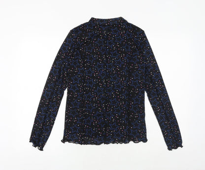 Marks and Spencer Girls Black Geometric Polyester Basic Blouse Size 13-14 Years Mock Neck Pullover - Star Print
