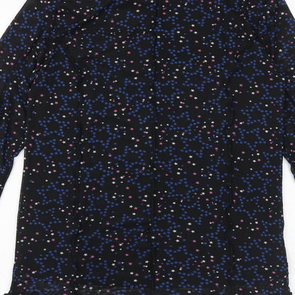 Marks and Spencer Girls Black Geometric Polyester Basic Blouse Size 13-14 Years Mock Neck Pullover - Star Print