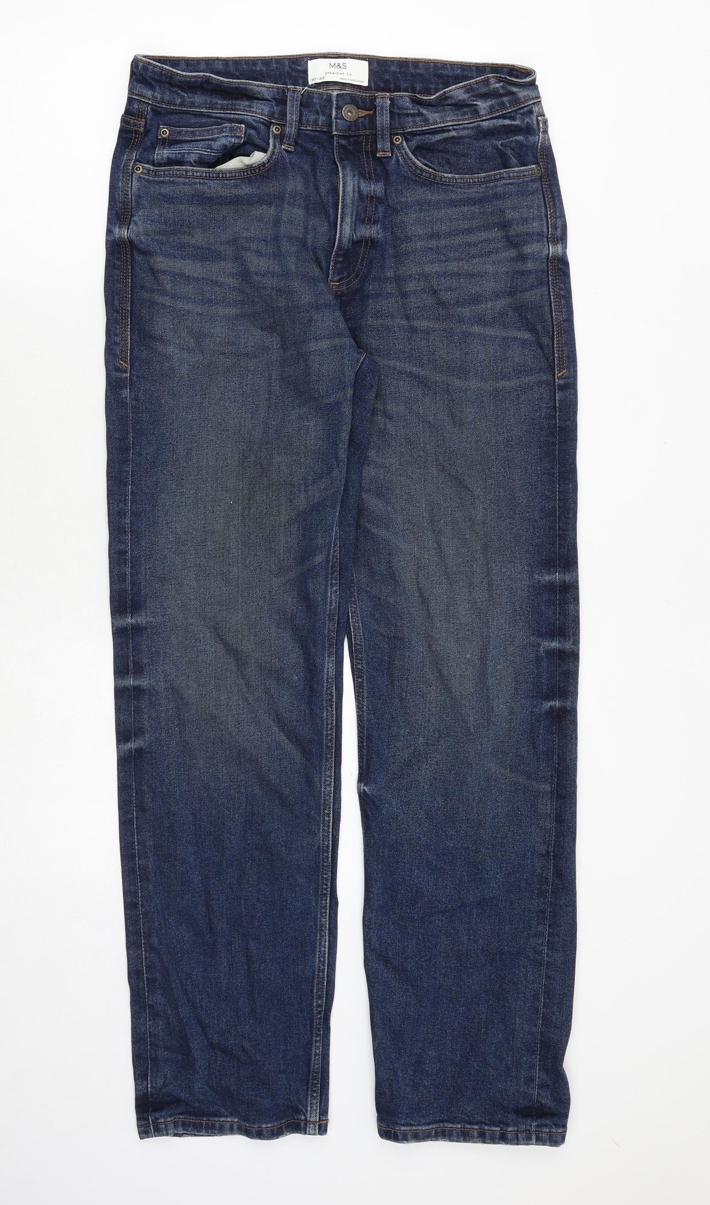 Marks and Spencer Mens Blue Cotton Straight Jeans Size 30 in Regular Zip