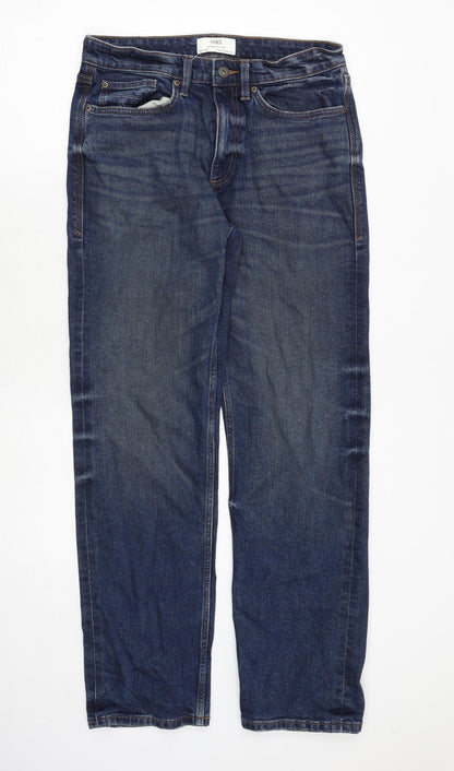Marks and Spencer Mens Blue Cotton Straight Jeans Size 30 in Regular Zip