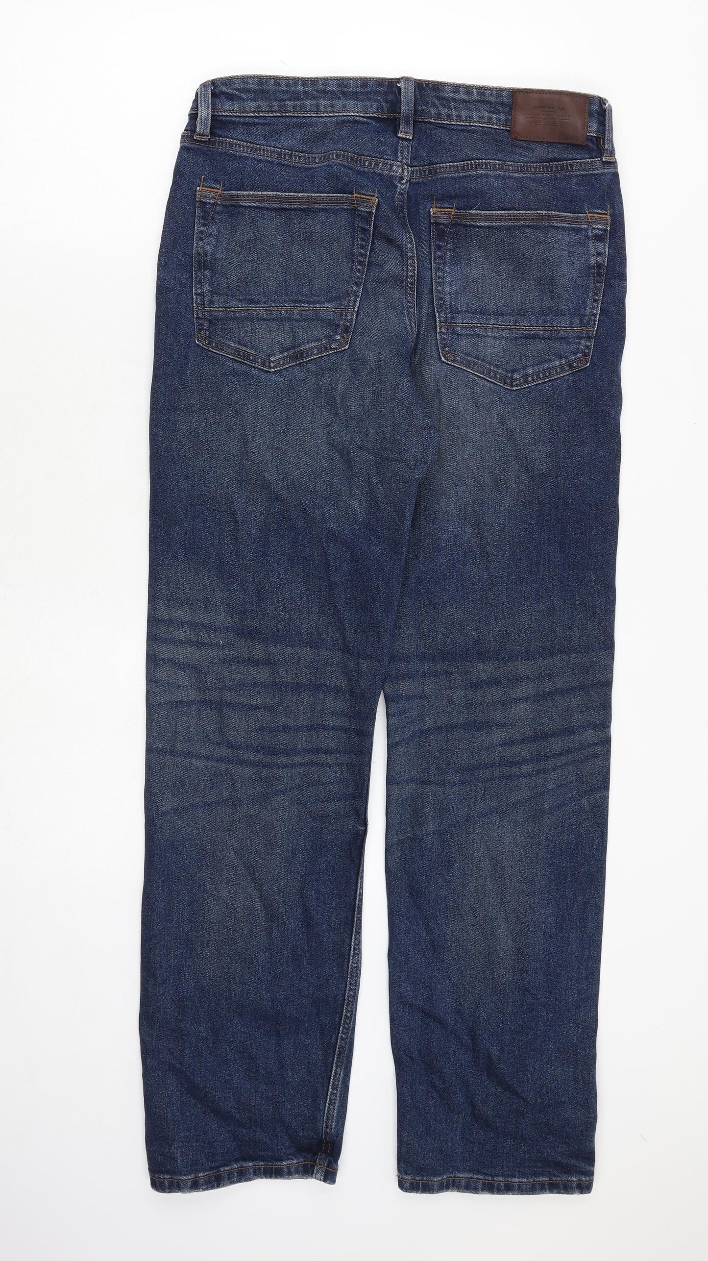 Marks and Spencer Mens Blue Cotton Straight Jeans Size 30 in Regular Zip