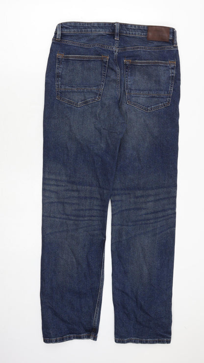 Marks and Spencer Mens Blue Cotton Straight Jeans Size 30 in Regular Zip