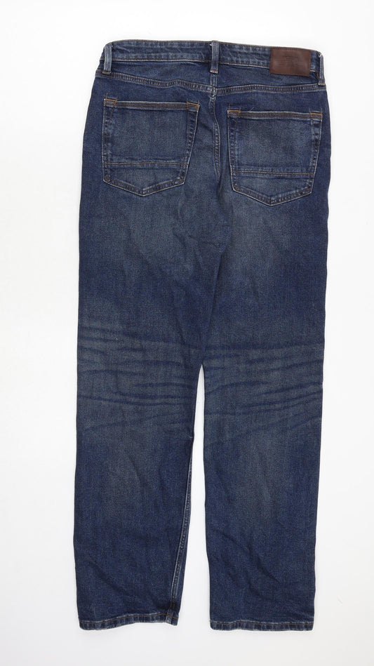 Marks and Spencer Mens Blue Cotton Straight Jeans Size 30 in Regular Zip