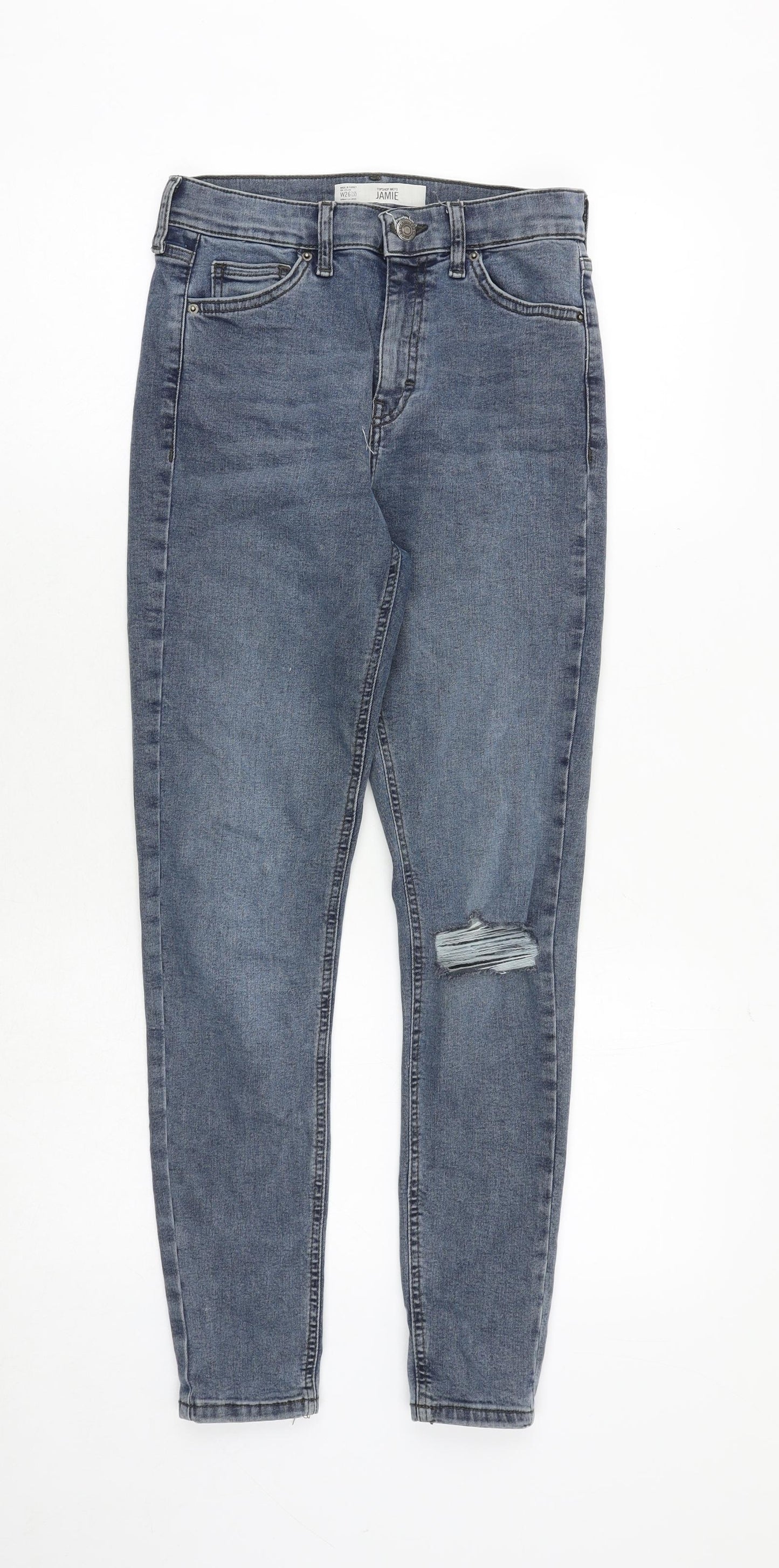 Topshop Womens Blue Cotton Skinny Jeans Size 26 in Regular Zip