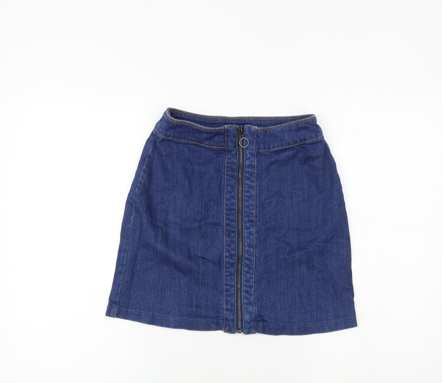 H&M Womens Blue Cotton A-Line Skirt Size 6 Zip