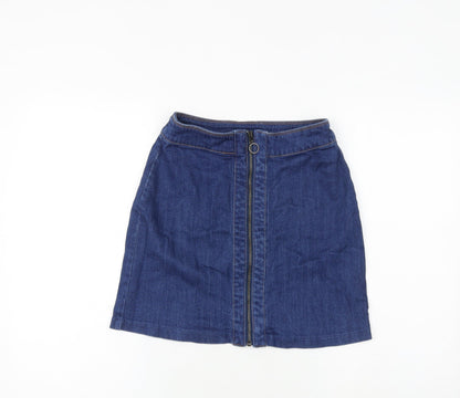 H&M Womens Blue Cotton A-Line Skirt Size 6 Zip