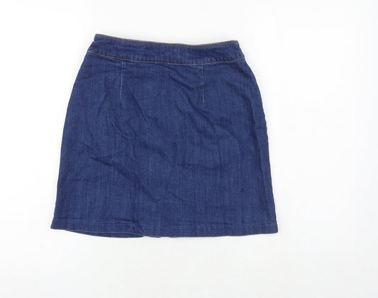 H&M Womens Blue Cotton A-Line Skirt Size 6 Zip