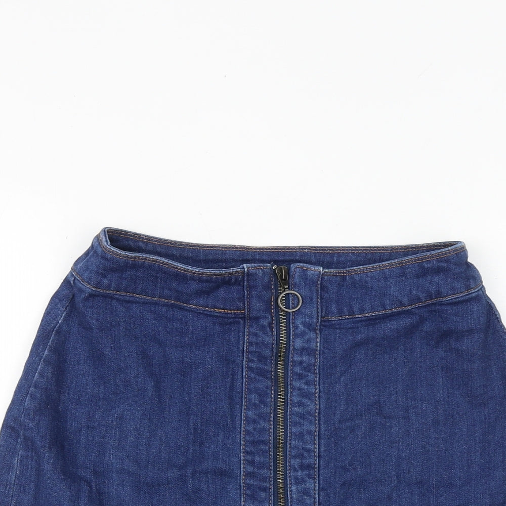 H&M Womens Blue Cotton A-Line Skirt Size 6 Zip