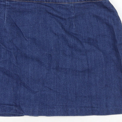 H&M Womens Blue Cotton A-Line Skirt Size 6 Zip
