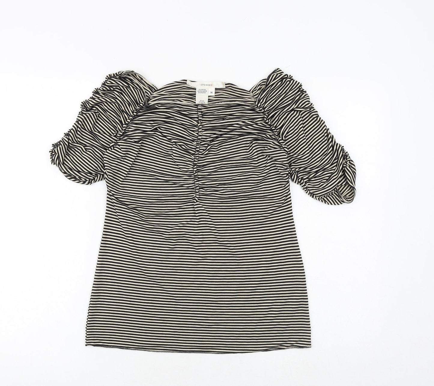 Studio M Womens Black Striped Viscose Basic Blouse Size M Square Neck