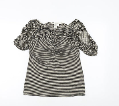 Studio M Womens Black Striped Viscose Basic Blouse Size M Square Neck