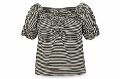 Studio M Womens Black Striped Viscose Basic Blouse Size M Square Neck