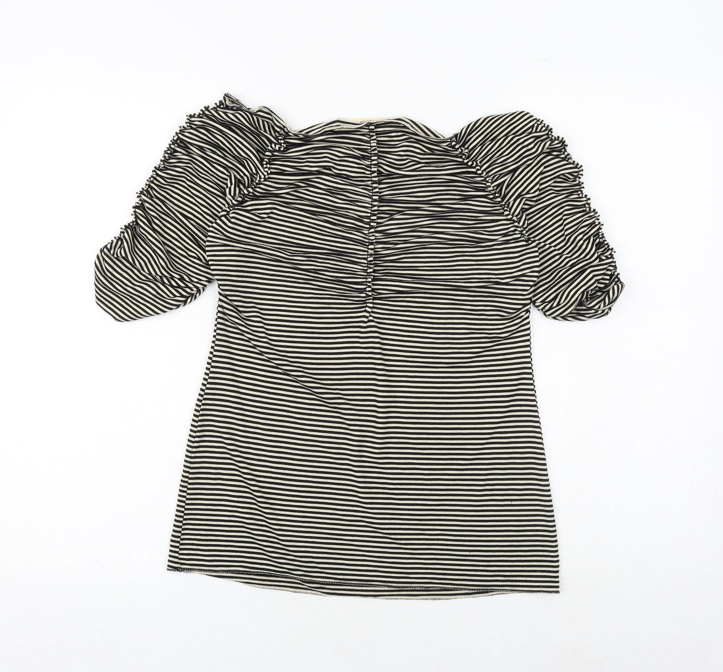 Studio M Womens Black Striped Viscose Basic Blouse Size M Square Neck