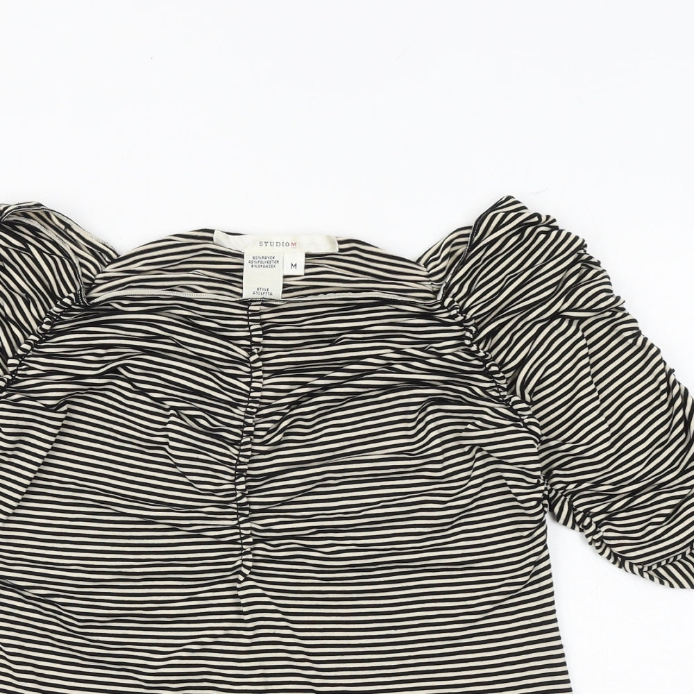 Studio M Womens Black Striped Viscose Basic Blouse Size M Square Neck