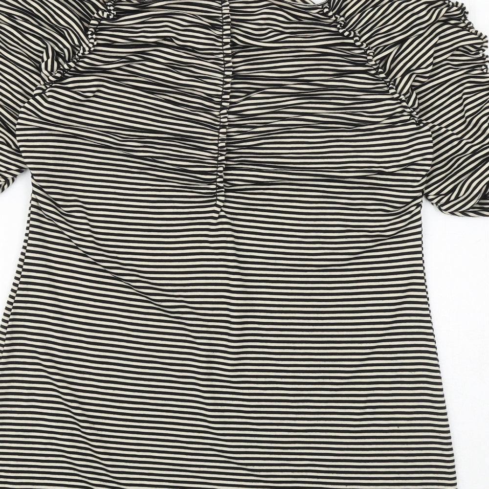 Studio M Womens Black Striped Viscose Basic Blouse Size M Square Neck