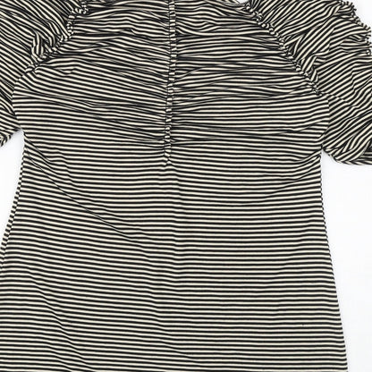 Studio M Womens Black Striped Viscose Basic Blouse Size M Square Neck