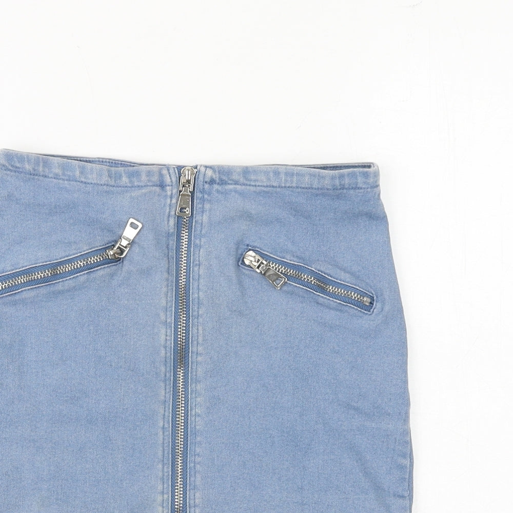 Mystery Jane Womens Blue Polyester A-Line Skirt Size S Zip