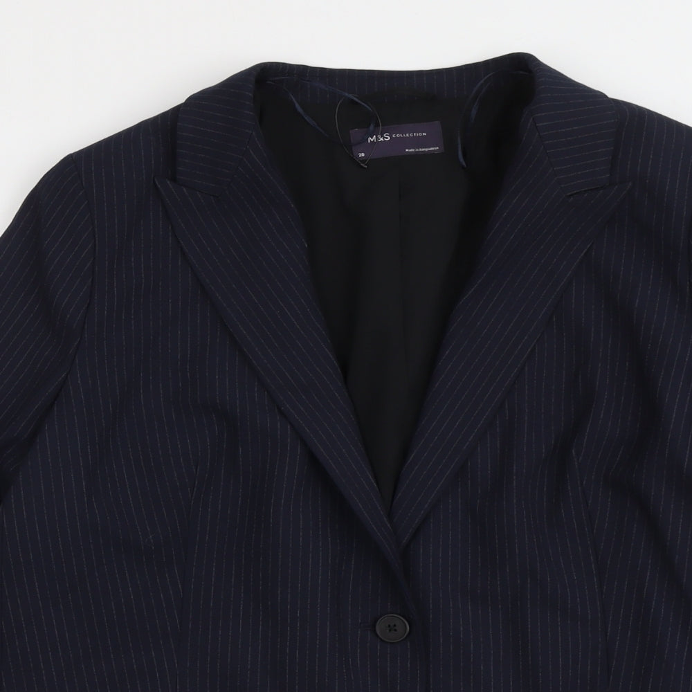 Marks and Spencer Womens Blue Pinstripe Polyester Jacket Suit Jacket Size 20