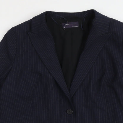 Marks and Spencer Womens Blue Pinstripe Polyester Jacket Suit Jacket Size 20