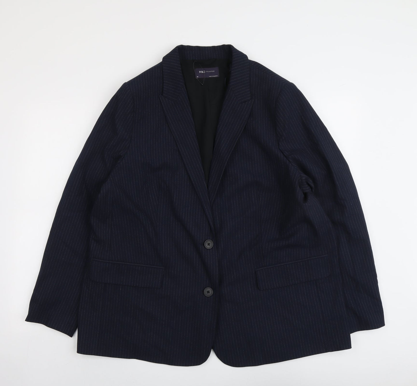Marks and Spencer Womens Blue Pinstripe Polyester Jacket Suit Jacket Size 20