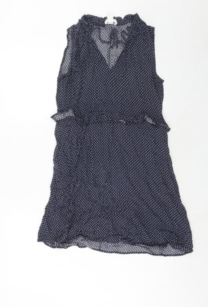 H&M Womens Blue Geometric Viscose A-Line Size 8 V-Neck Tie