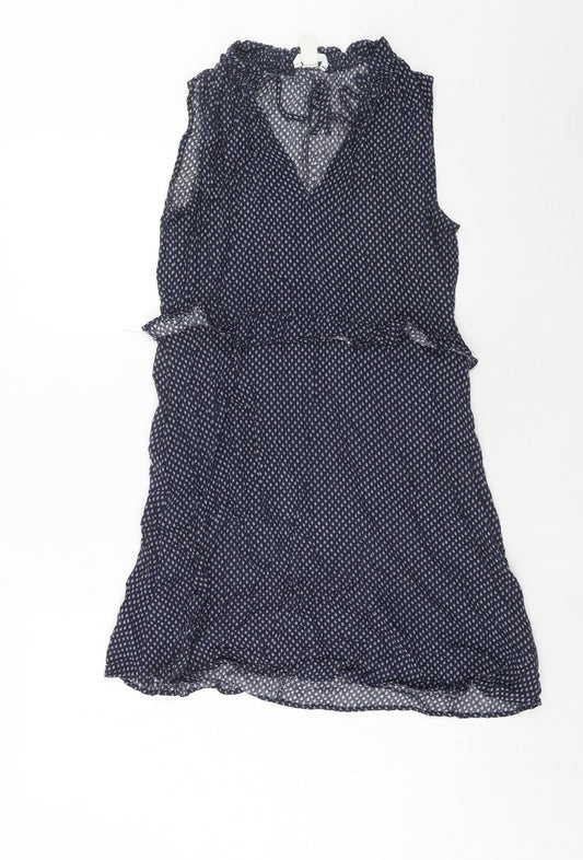 H&M Womens Blue Geometric Viscose A-Line Size 8 V-Neck Tie
