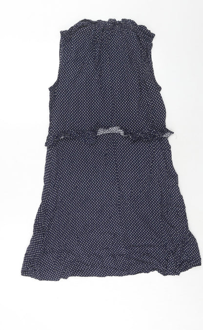 H&M Womens Blue Geometric Viscose A-Line Size 8 V-Neck Tie