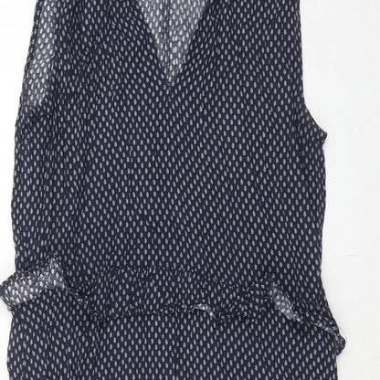 H&M Womens Blue Geometric Viscose A-Line Size 8 V-Neck Tie