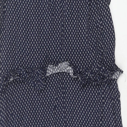 H&M Womens Blue Geometric Viscose A-Line Size 8 V-Neck Tie