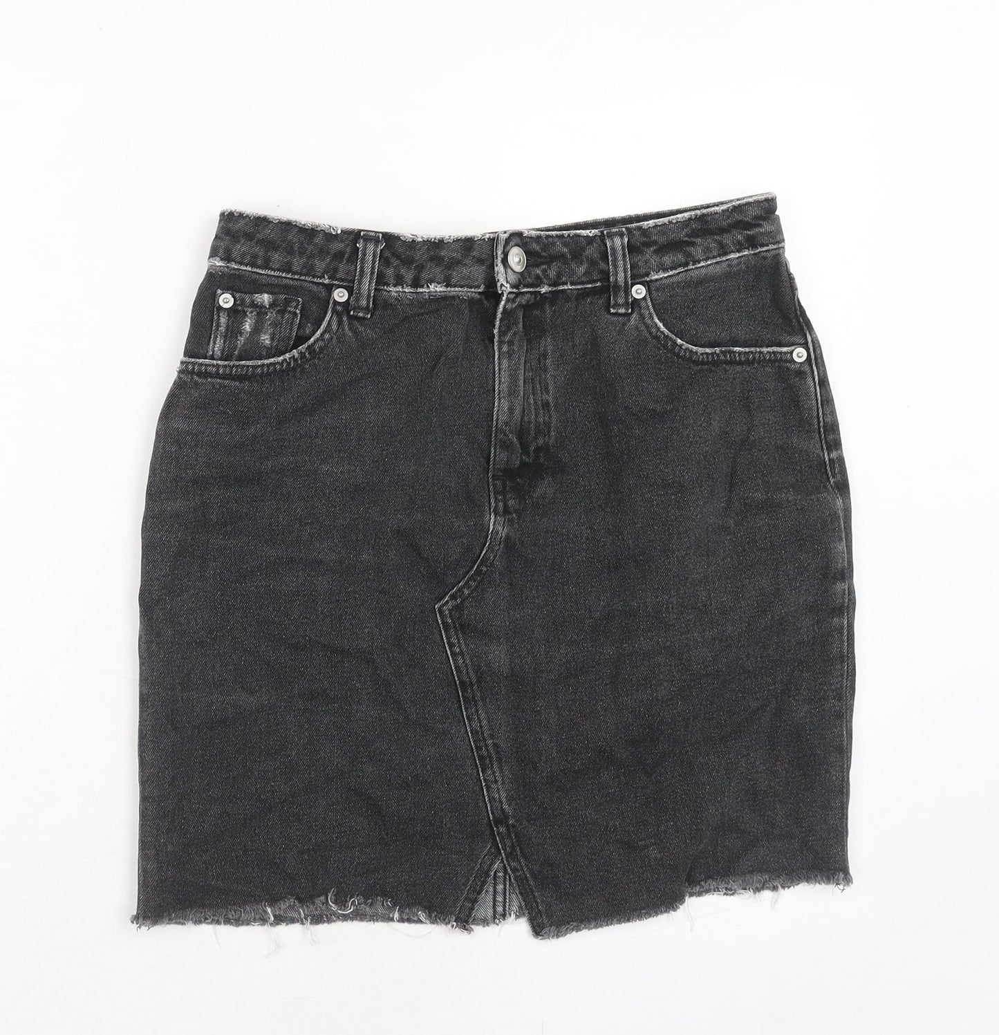 H&M Womens Black Cotton A-Line Skirt Size 10 Zip