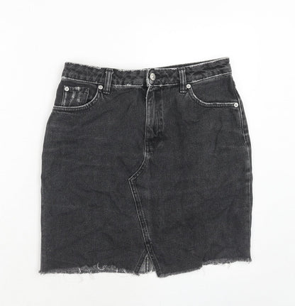 H&M Womens Black Cotton A-Line Skirt Size 10 Zip