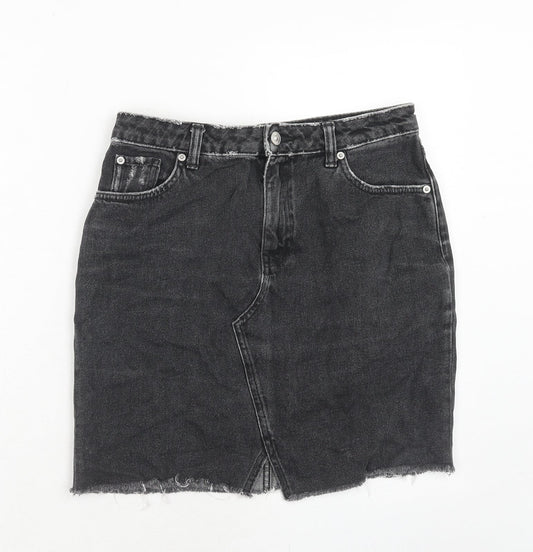H&M Womens Black Cotton A-Line Skirt Size 10 Zip