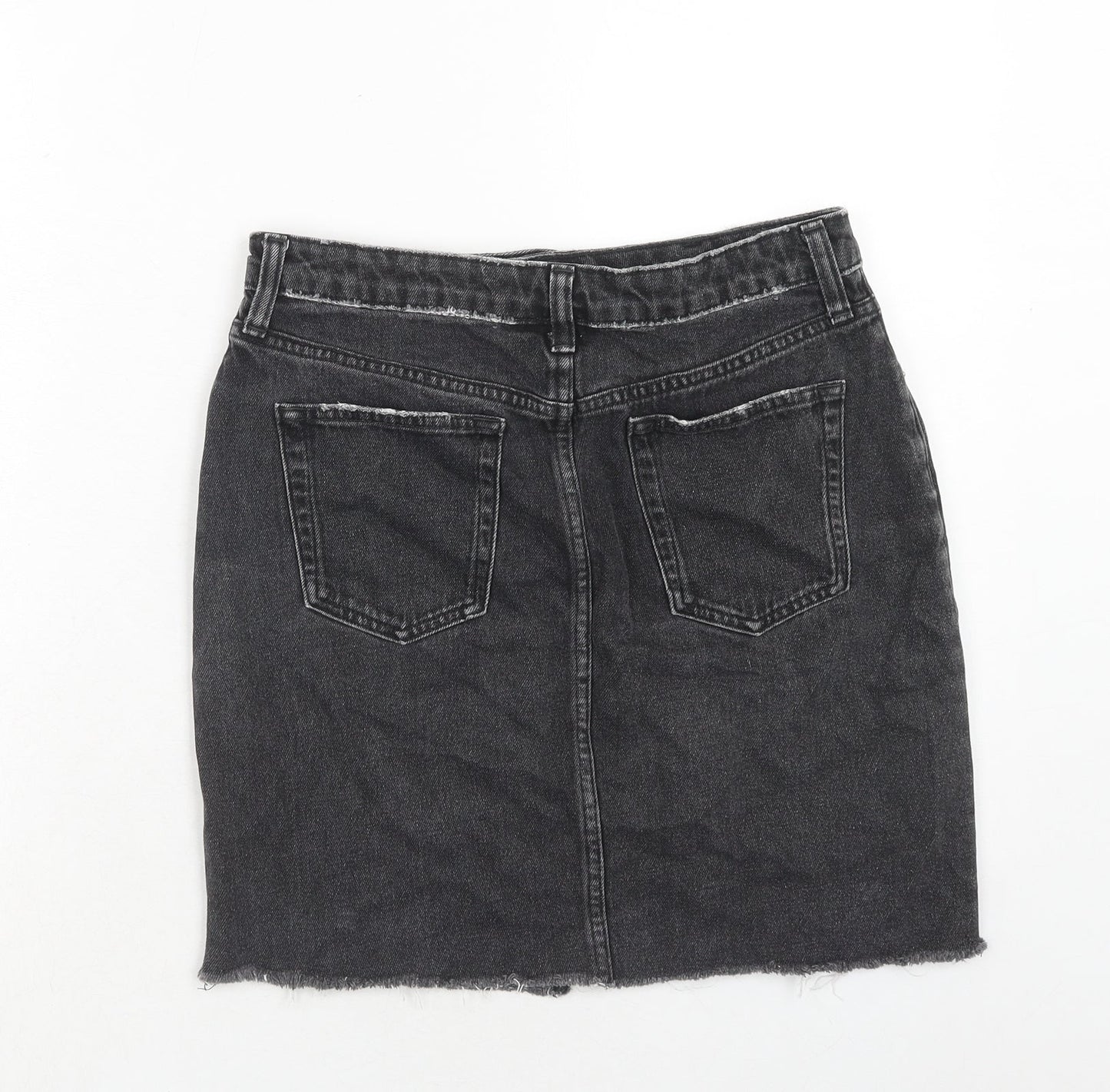 H&M Womens Black Cotton A-Line Skirt Size 10 Zip