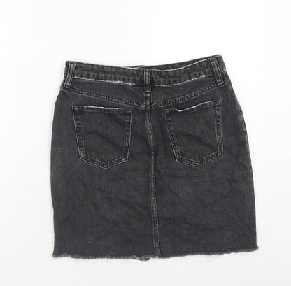 H&M Womens Black Cotton A-Line Skirt Size 10 Zip