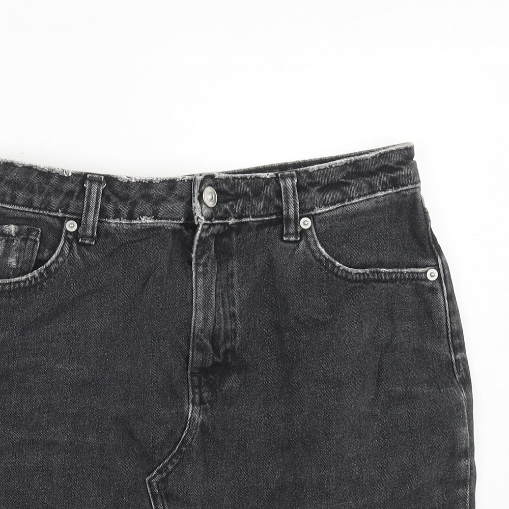 H&M Womens Black Cotton A-Line Skirt Size 10 Zip