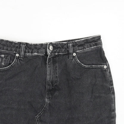 H&M Womens Black Cotton A-Line Skirt Size 10 Zip