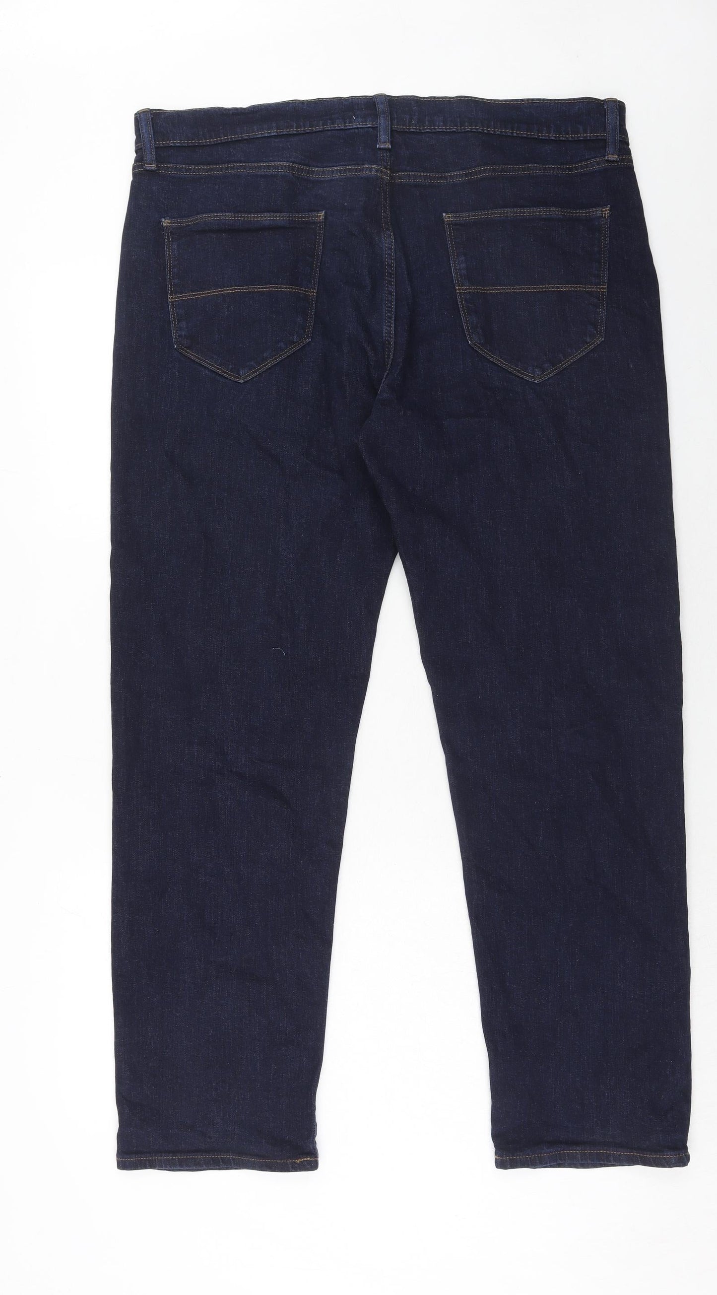 Marks and Spencer Mens Blue Cotton Straight Jeans Size 36 in L31 in Regular Zip