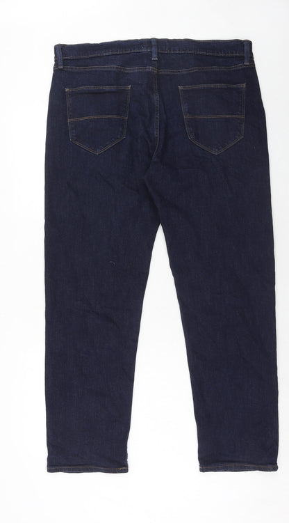 Marks and Spencer Mens Blue Cotton Straight Jeans Size 36 in L31 in Regular Zip