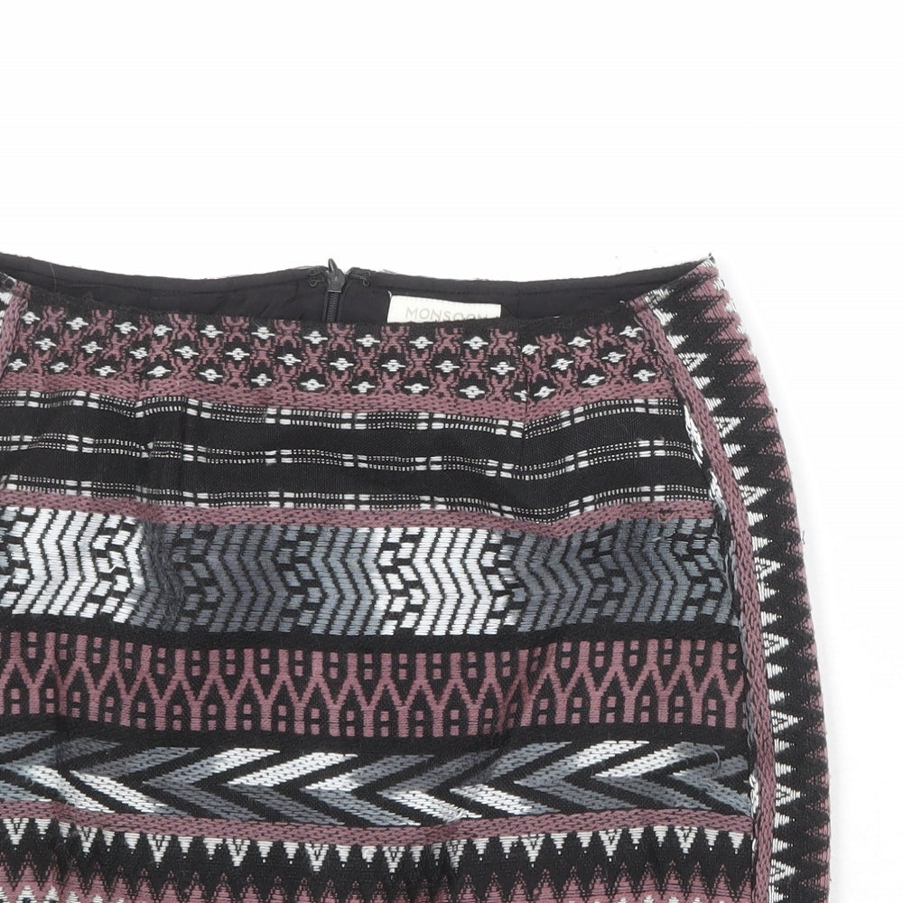 Monsoon Womens Multicoloured Geometric Polyester A-Line Skirt Size 8 Zip