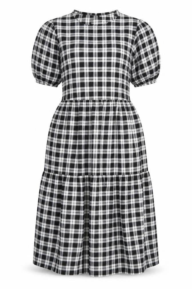 Divided by H&M Womens Black Plaid Polyester A-Line Size S Round Neck Button