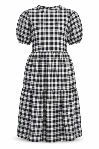 Divided by H&M Womens Black Plaid Polyester A-Line Size S Round Neck Button